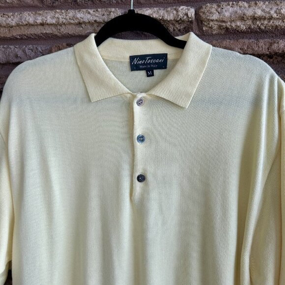 Nino Toscani Made in Italy Men's Vintage Yellow Henley Polo Sweater  Size M - Picture 5 of 7